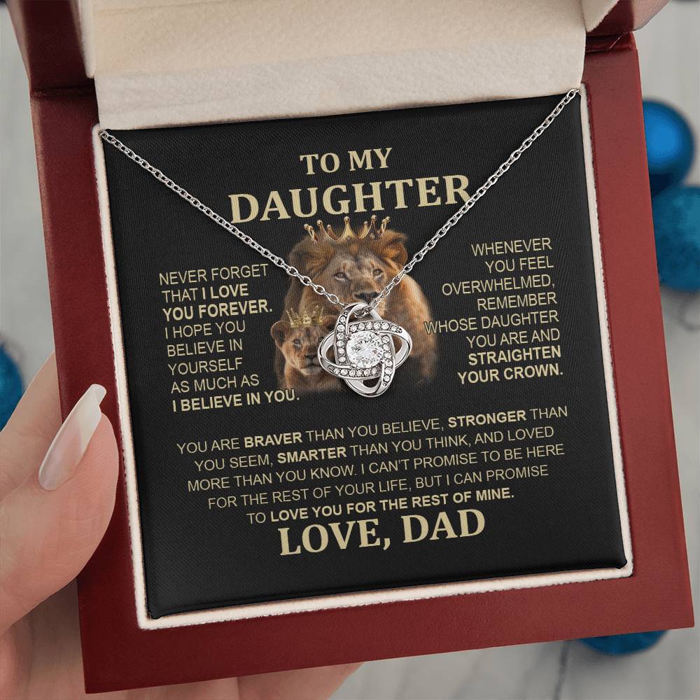 To My Daughter Lion Necklace - Special Love Knot Pendant Gift from Dad