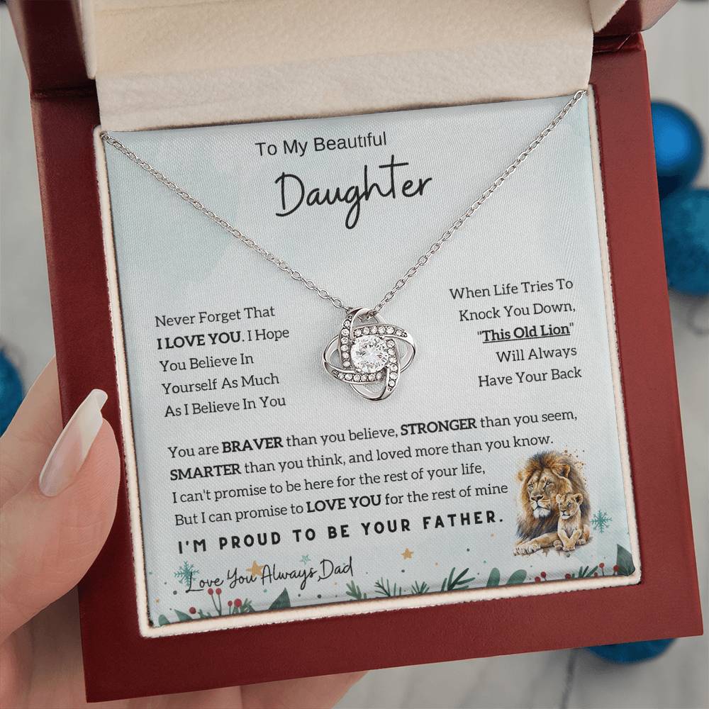 Gift for Daughter from Dad - Lion and Love Knot Necklace for Special Moments