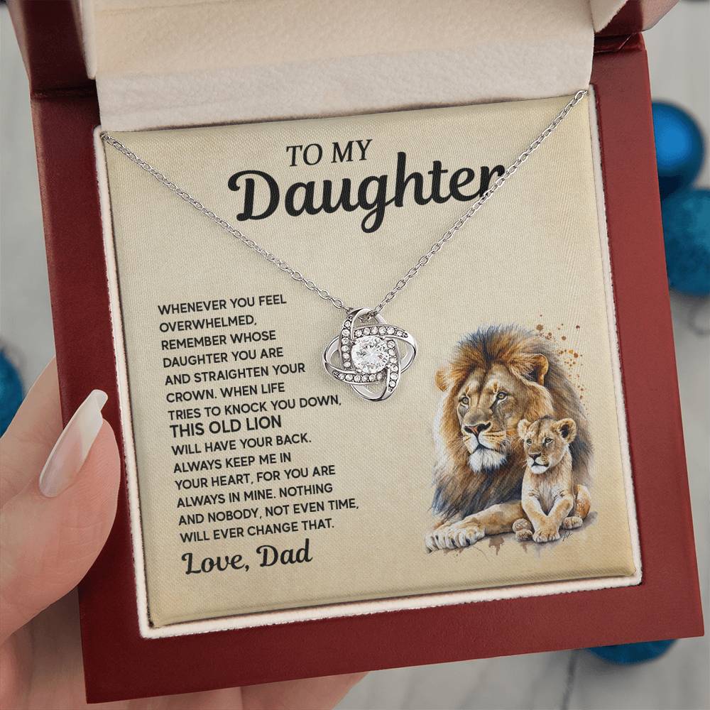 Gift for Daughter from Dad - Lion and Love Knot Necklace for Special Moments