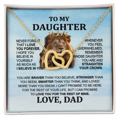 To My Daughter Necklace - Interlocking Hearts with Lion Message from Dad