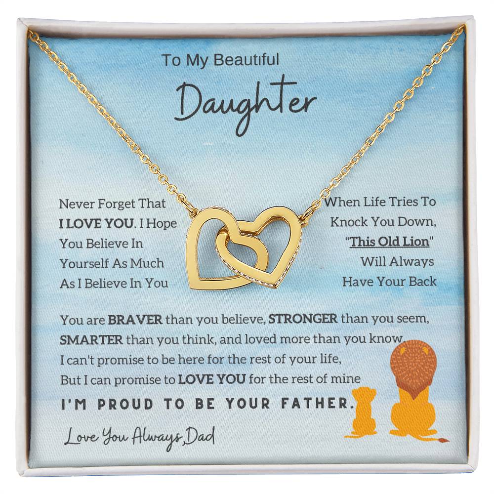 Lion Necklace for Daughter - To My Daughter Interlocking Hearts from Dad