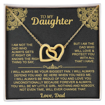 Interlocking Hearts Necklace with 'To My Daughter' Message - Special Gift from Mom & Dad