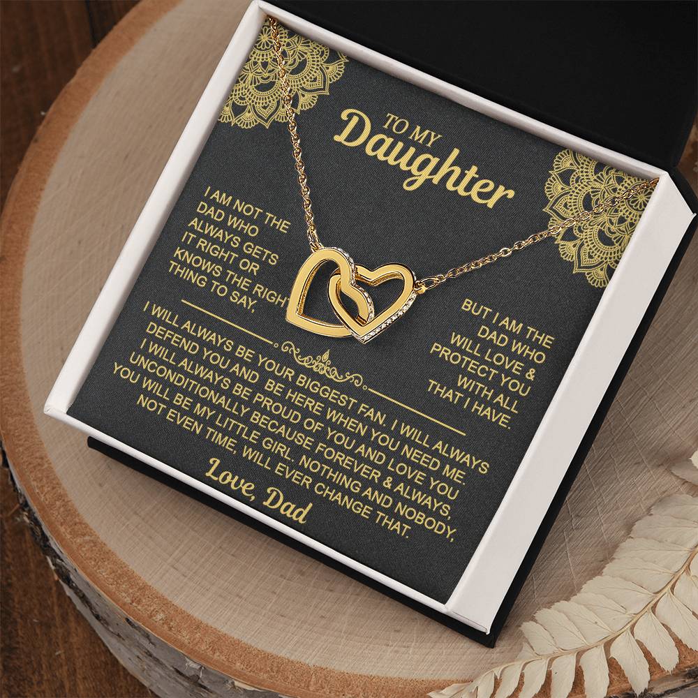 Interlocking Hearts Necklace with 'To My Daughter' Message - Special Gift from Mom & Dad