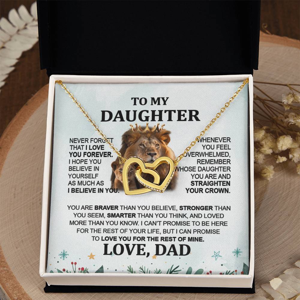 Special Gift from Dad - To My Daughter Lion Interlocking Hearts Necklace