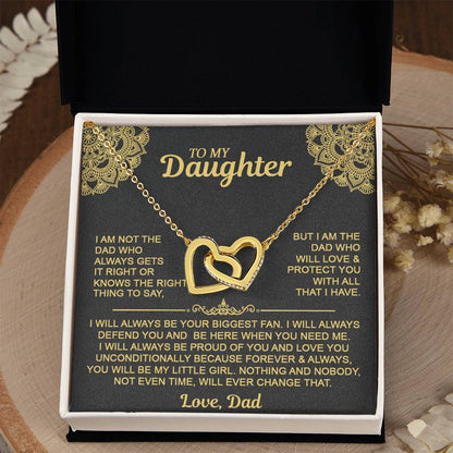 Interlocking Hearts Necklace with 'To My Daughter' Message - Special Gift from Mom & Dad