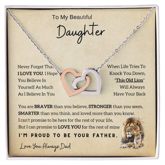 From Dad to Daughter - Lion Interlocking Hearts Necklace, Perfect Birthday Gift