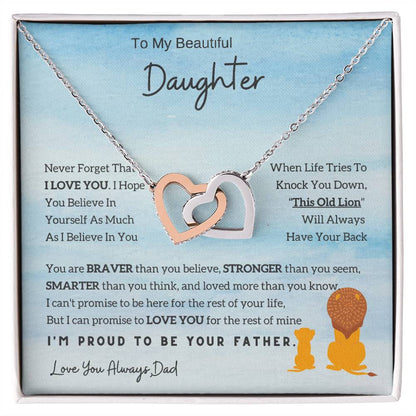 Lion Necklace for Daughter - To My Daughter Interlocking Hearts from Dad