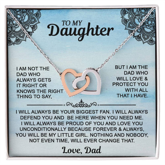 To My Daughter Necklace - Interlocking Hearts Pendant from Mom & Dad for Christmas