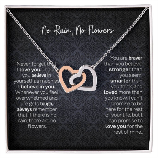 To My Daughter Interlocking Hearts Necklace - No Rain No Flowers Message for Birthday