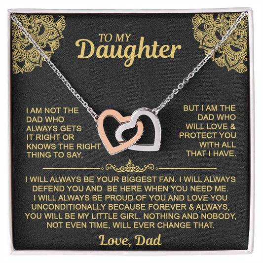 Interlocking Hearts Necklace with 'To My Daughter' Message - Special Gift from Mom & Dad