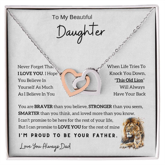 To My Daughter Necklace - Lion Interlocking Hearts Pendant from Dad for Christmas