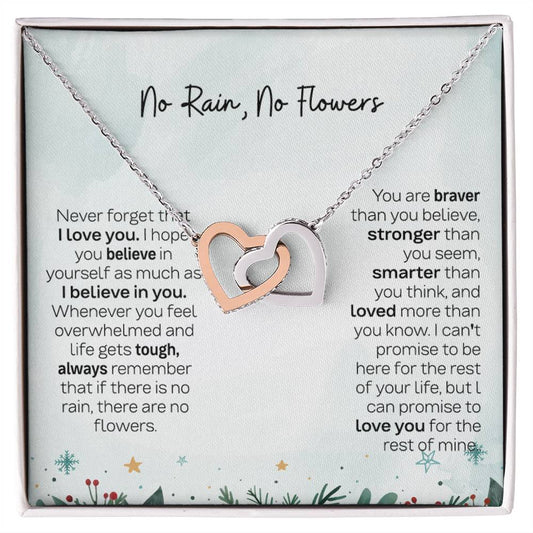 No Rain No Flowers Necklace - Interlocking Hearts Design, Sentimental Gift for Daughter