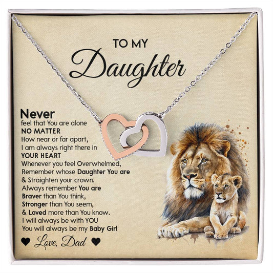 Interlocking Hearts Necklace with 'To My Daughter' Lion Message from Dad