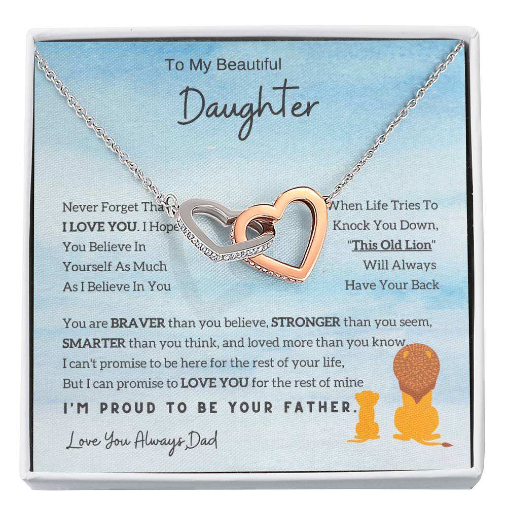 Lion Necklace for Daughter - To My Daughter Interlocking Hearts from Dad