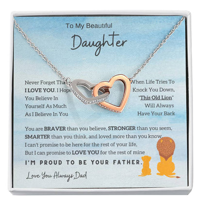 Lion Necklace for Daughter - To My Daughter Interlocking Hearts from Dad