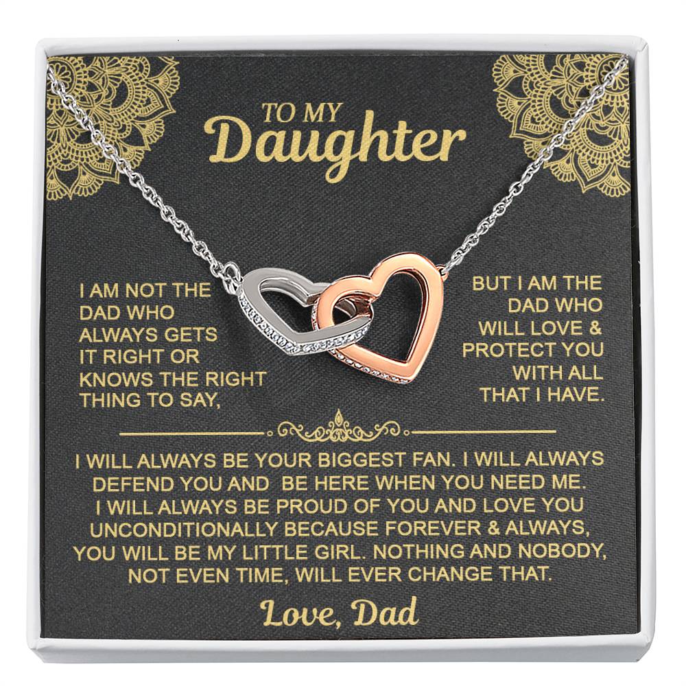 Interlocking Hearts Necklace with 'To My Daughter' Message - Special Gift from Mom & Dad