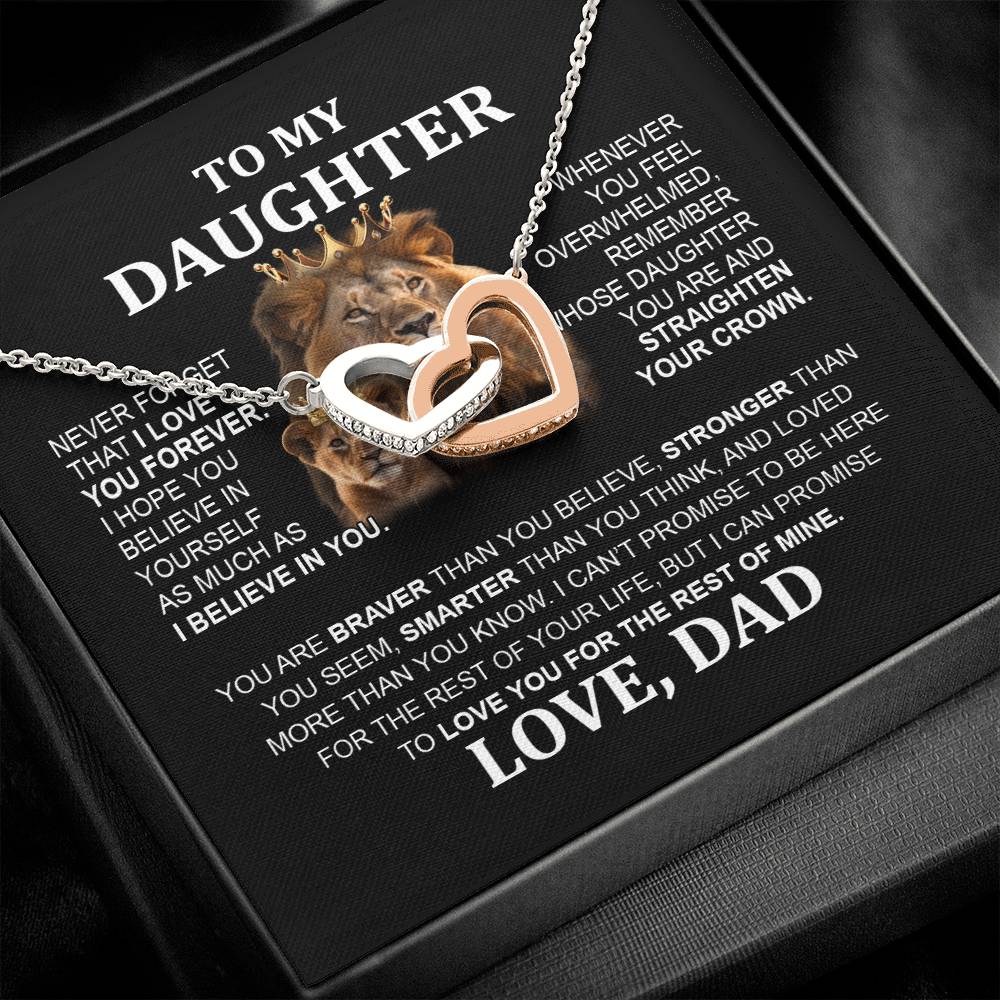 Lion Interlocking Hearts Necklace - To My Daughter from Dad, Perfect Gift