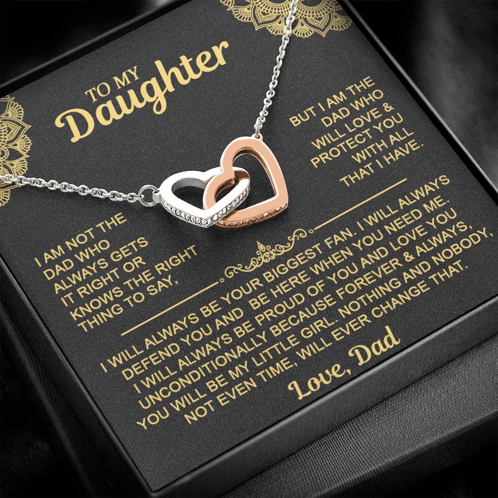 Interlocking Hearts Necklace with 'To My Daughter' Message - Special Gift from Mom & Dad