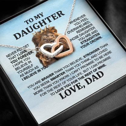 To My Daughter Necklace - Interlocking Hearts with Lion Message from Dad