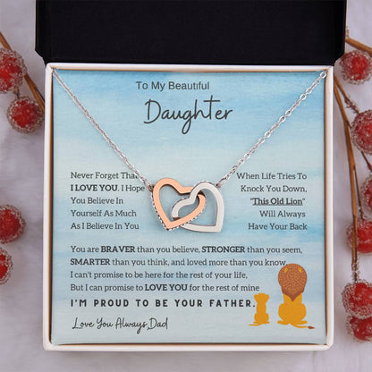 Lion Necklace for Daughter - To My Daughter Interlocking Hearts from Dad