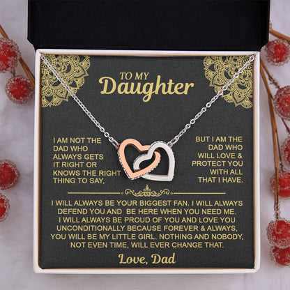 Interlocking Hearts Necklace with 'To My Daughter' Message - Special Gift from Mom & Dad