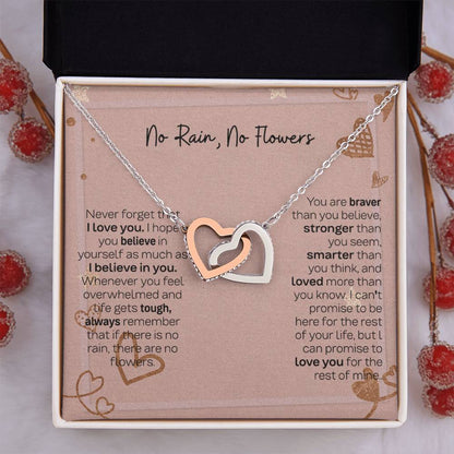 No Rain No Flowers Interlocking Hearts Necklace - Thoughtful Gift for Daughter