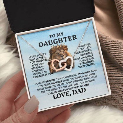 To My Daughter Necklace - Interlocking Hearts with Lion Message from Dad