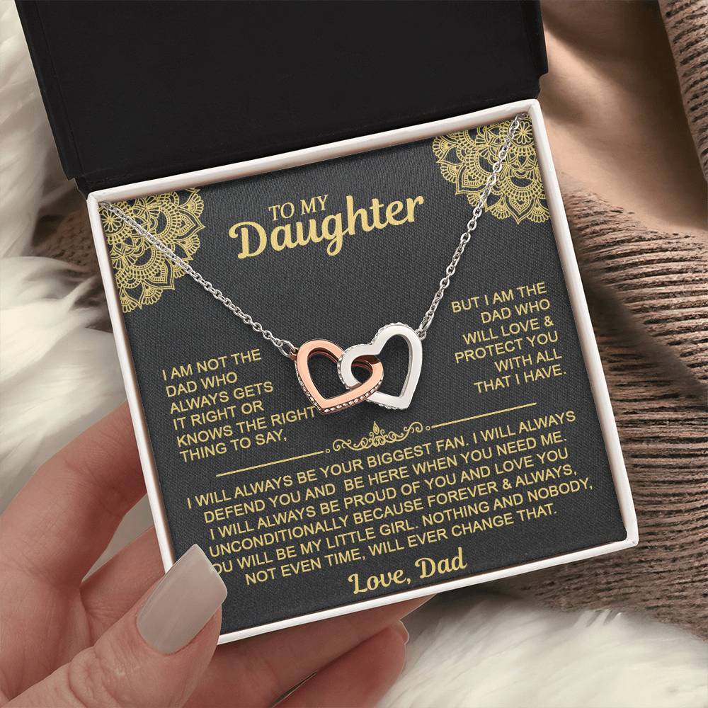 Interlocking Hearts Necklace with 'To My Daughter' Message - Special Gift from Mom & Dad