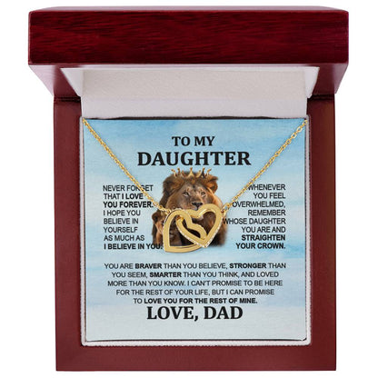 To My Daughter Necklace - Interlocking Hearts with Lion Message from Dad