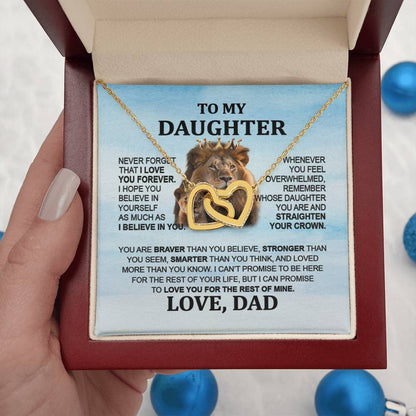 To My Daughter Necklace - Interlocking Hearts with Lion Message from Dad