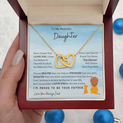 Lion Necklace for Daughter - To My Daughter Interlocking Hearts from Dad