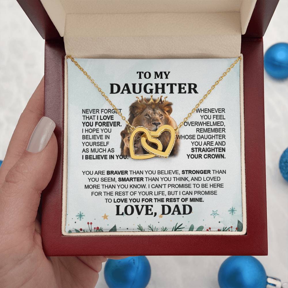 Special Gift from Dad - To My Daughter Lion Interlocking Hearts Necklace