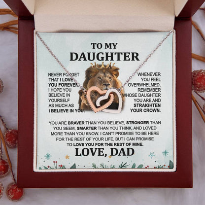 Special Gift from Dad - To My Daughter Lion Interlocking Hearts Necklace