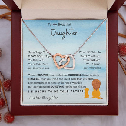 Lion Necklace for Daughter - To My Daughter Interlocking Hearts from Dad