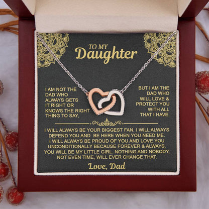 Interlocking Hearts Necklace with 'To My Daughter' Message - Special Gift from Mom & Dad