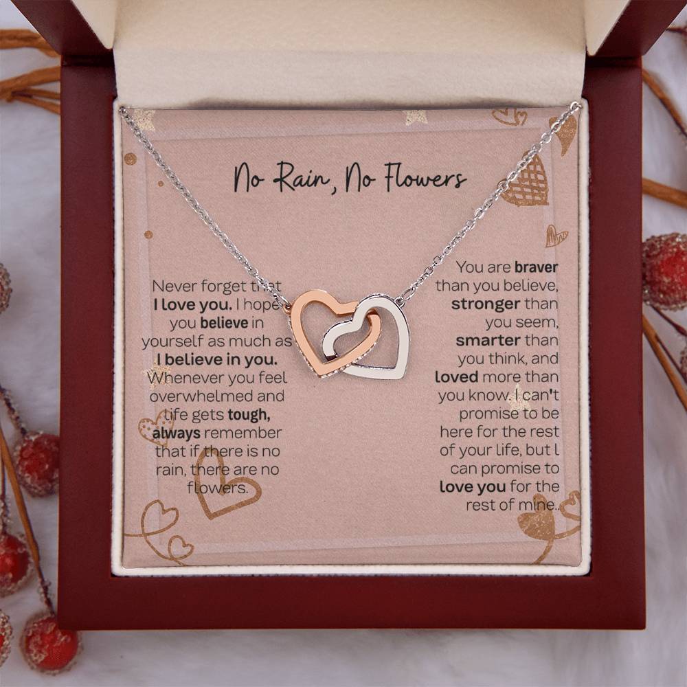 No Rain No Flowers Interlocking Hearts Necklace - Thoughtful Gift for Daughter