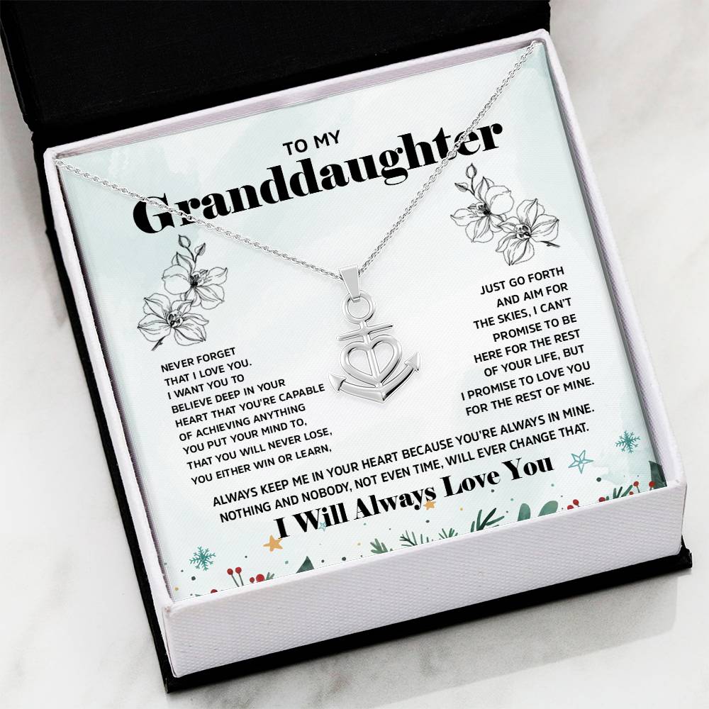 Anchor Necklace for Granddaughter - 'To My Granddaughter' Message, Holiday Gift