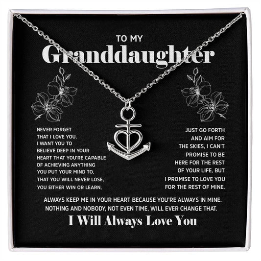 Anchor Pendant Necklace with 'To My Granddaughter' Message - Birthday Gift Idea