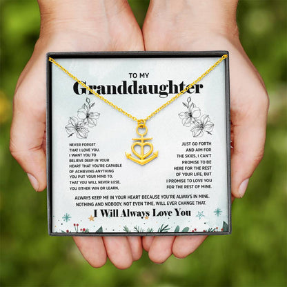 Anchor Necklace for Granddaughter - 'To My Granddaughter' Message, Holiday Gift