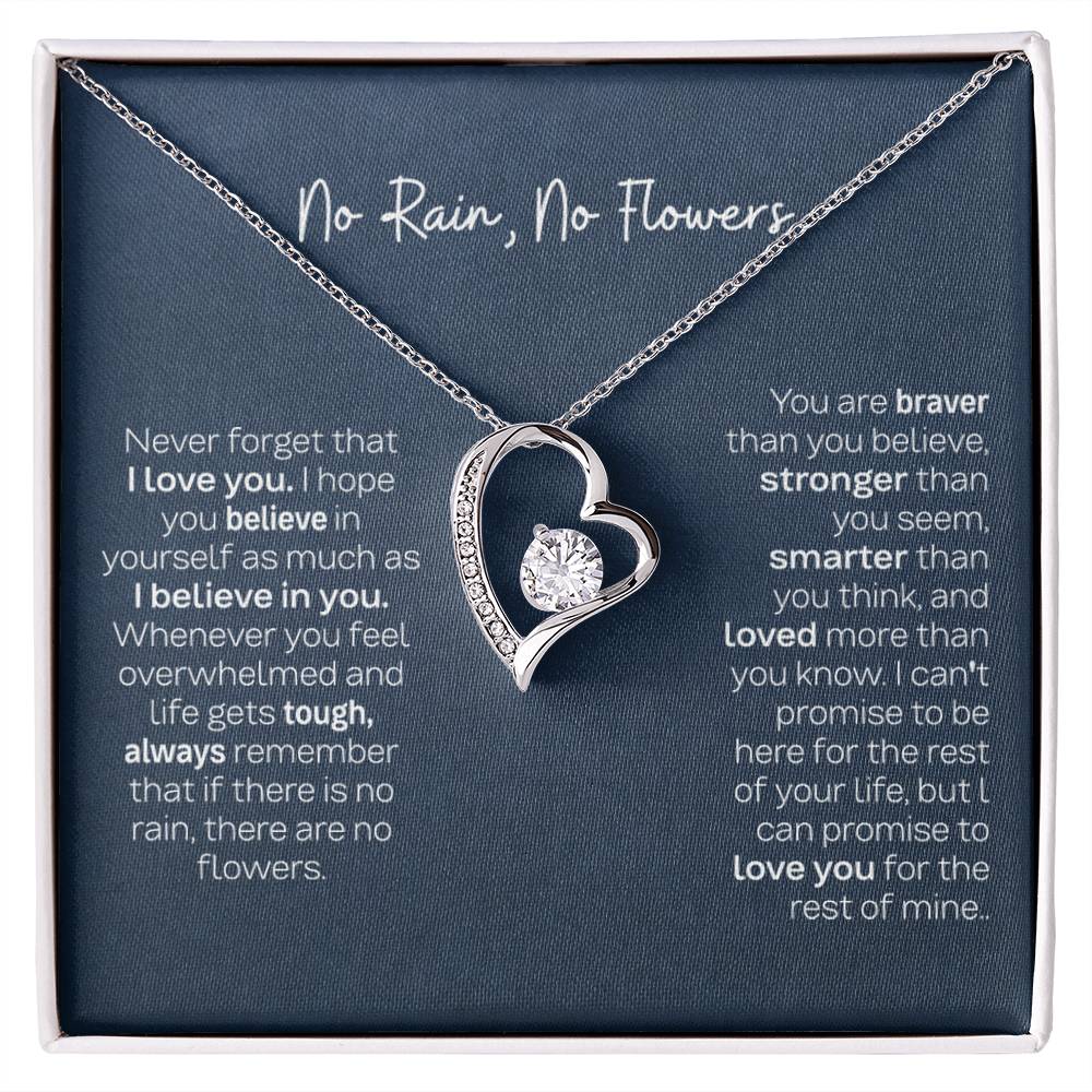 Gift for Daughter - Empowering 'No Rain No Flowers' Necklace