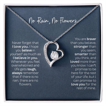 Gift for Daughter - Empowering 'No Rain No Flowers' Necklace