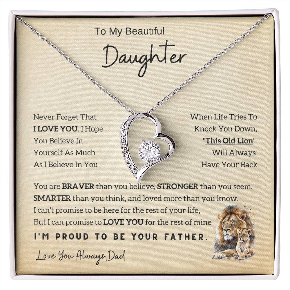 Lion Daughter Necklace - Heartfelt Gift From Dad with Inspirational Message