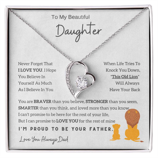 Gift For Daughter From Dad - Lion Necklace with Heartfelt Message, To My Daughter