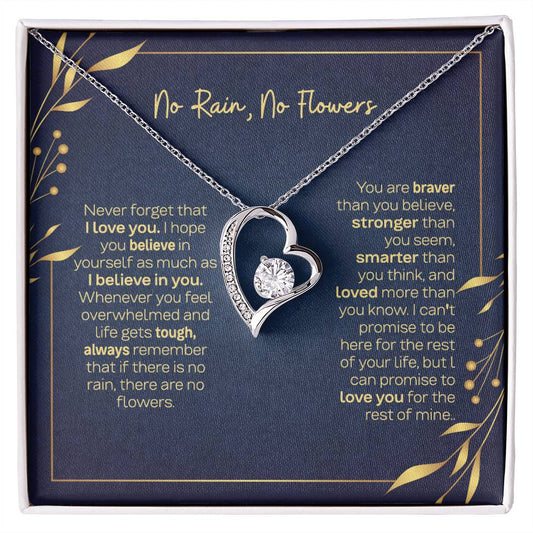 Daughter Necklace - No Rain No Flowers, The Perfect Gift For Daughter From Dad