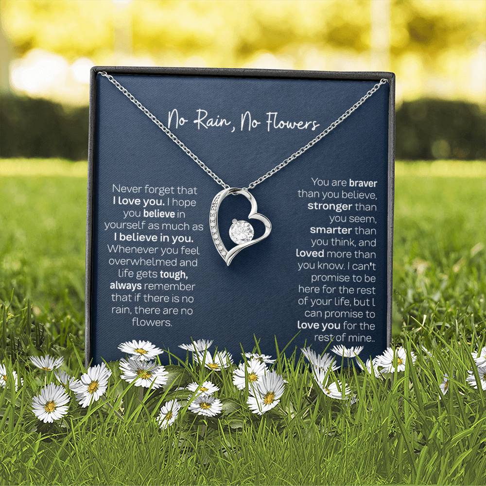 Gift for Daughter - Empowering 'No Rain No Flowers' Necklace