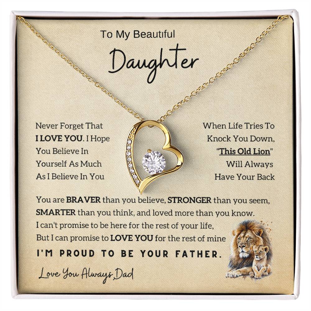 Lion Daughter Necklace - Heartfelt Gift From Dad with Inspirational Message