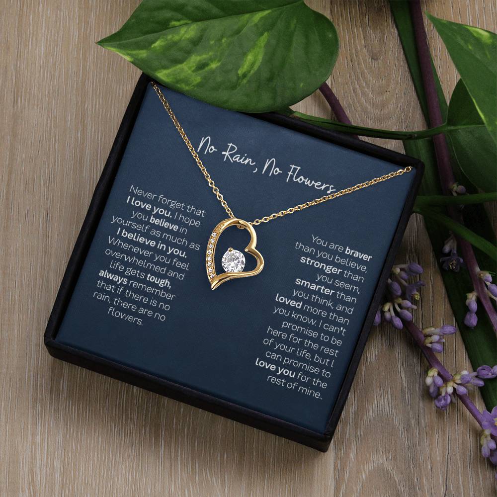 Gift for Daughter - Empowering 'No Rain No Flowers' Necklace