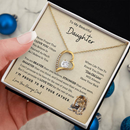 Lion Daughter Necklace - Heartfelt Gift From Dad with Inspirational Message