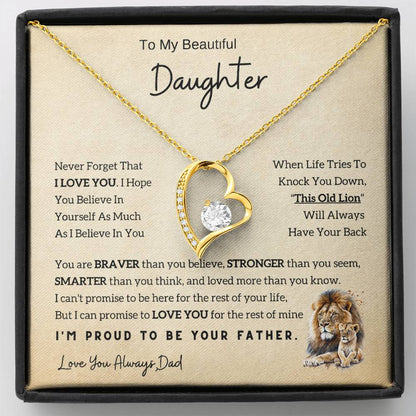 Lion Daughter Necklace - Heartfelt Gift From Dad with Inspirational Message