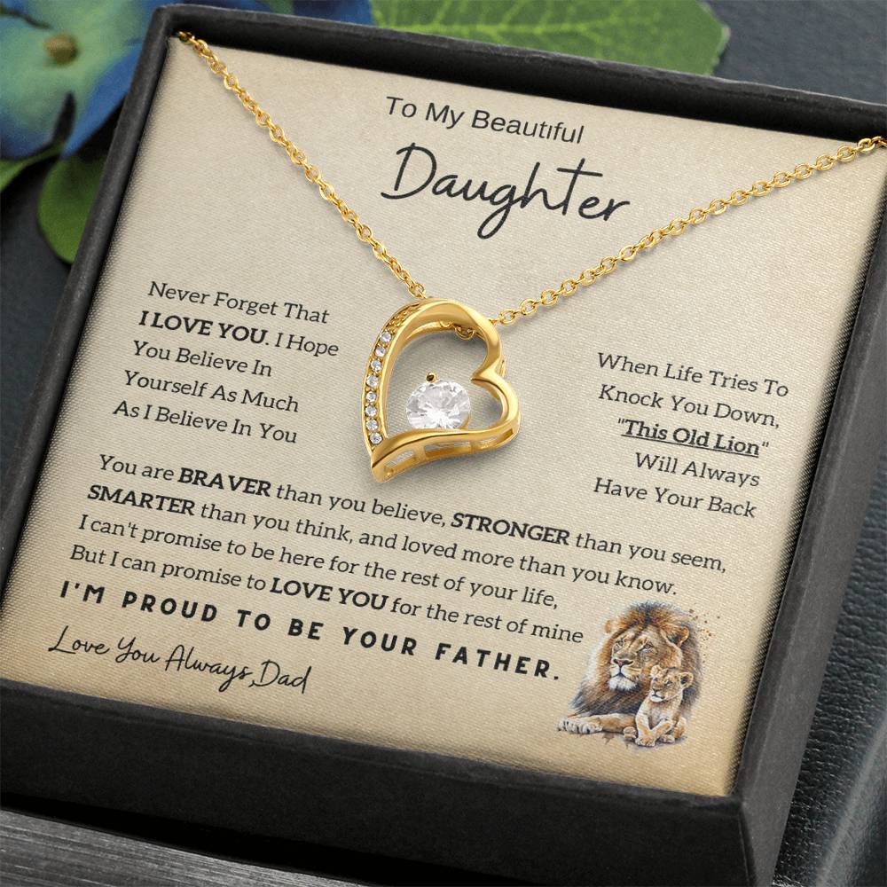 Lion Daughter Necklace - Heartfelt Gift From Dad with Inspirational Message